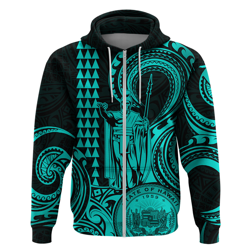 King Kamehameha Day Hawaii Hoodie Paradise of the Pacific Tribal Kakau with Kanaka Maoli Turquoise LT9 - Polynesian Pride