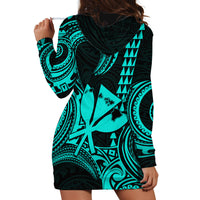 King Kamehameha Day Hawaii Hoodie Dress Paradise of the Pacific Tribal Kakau with Kanaka Maoli - Turquoise LT9 - Polynesian Pride