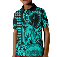 King Kamehameha Day Hawaii Kid Polo Shirt Paradise of the Pacific Tribal Kakau with Kanaka Maoli - Turquoise LT9 Kid Turquoise - Polynesian Pride
