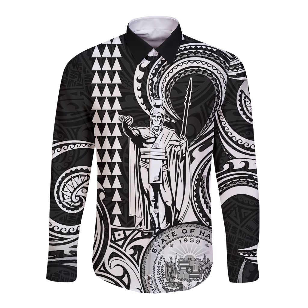 Custom King Kamehameha Day Hawaii Long Sleeve Button Shirt Paradise of the Pacific Tribal Kakau with Kanaka Maoli - White LT9 Unisex White - Polynesian Pride