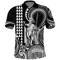 King Kamehameha Day Hawaii Polo Shirt Paradise of the Pacific Tribal Kakau with Kanaka Maoli White LT9 White - Polynesian Pride