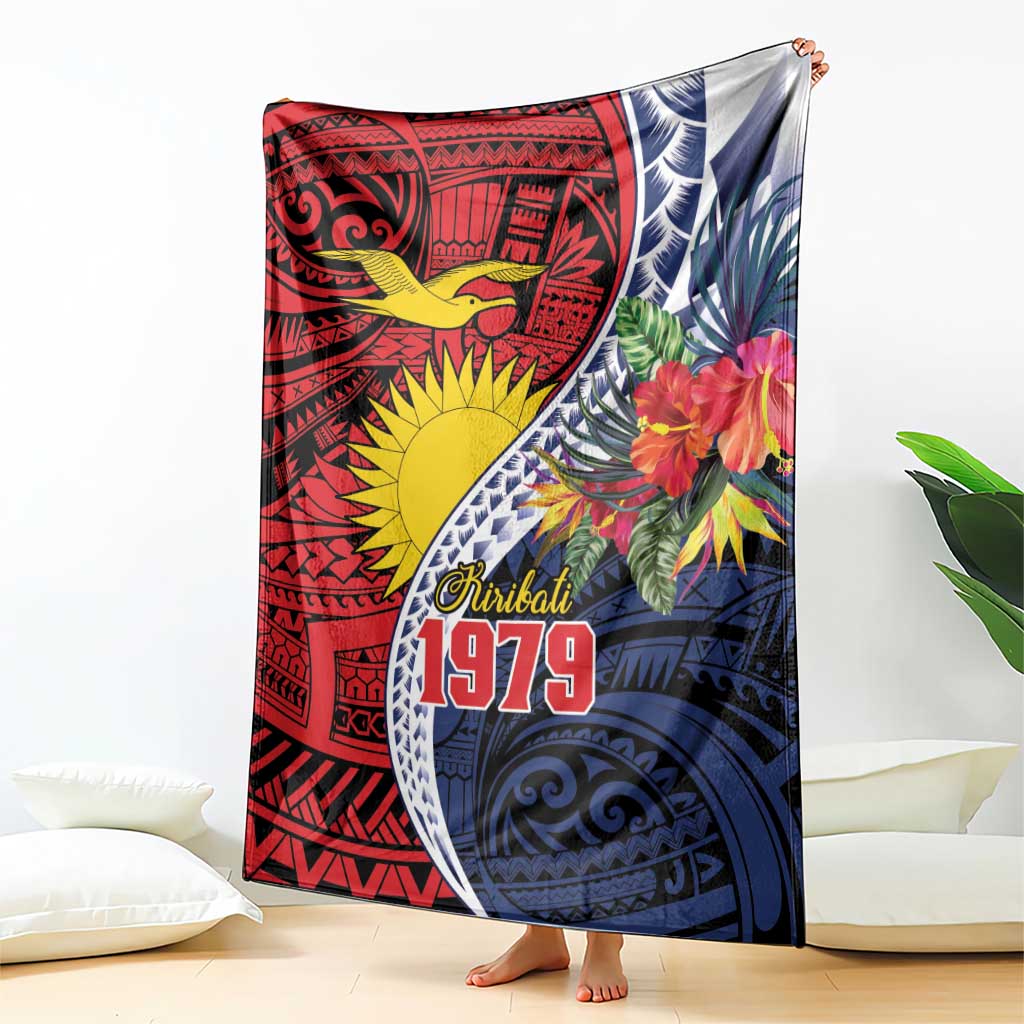 Flag of Kiribati Polynesian Pattern Blanket Est 1979 With Tropical Flowers