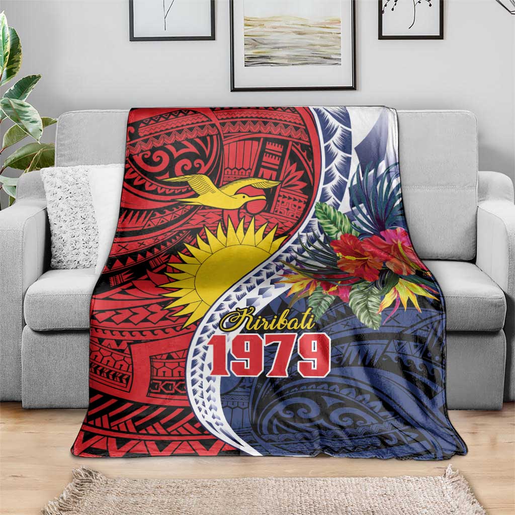 Flag of Kiribati Polynesian Pattern Blanket Est 1979 With Tropical Flowers