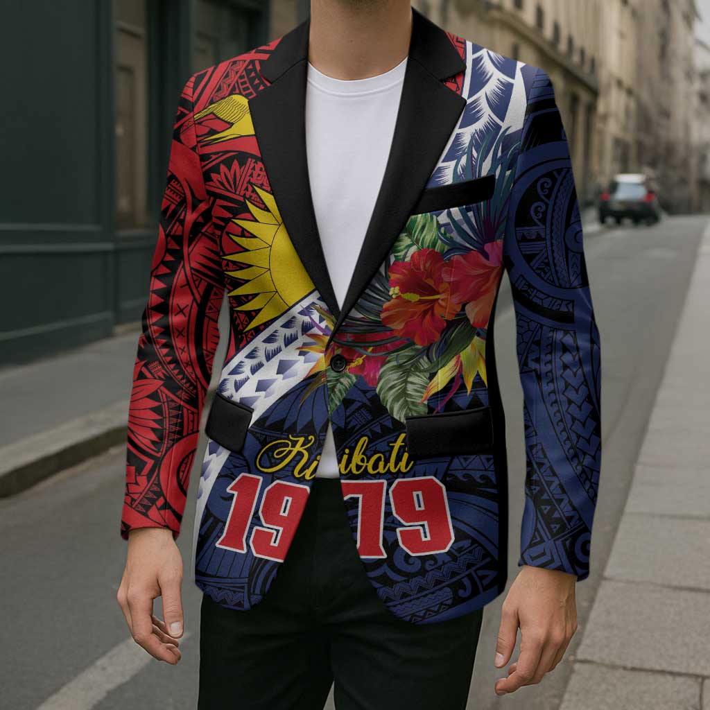 Flag of Kiribati Polynesian Pattern Blazer Est 1979 With Tropical Flowers - Polynesian Pride