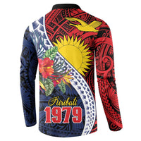 Flag of Kiribati Polynesian Pattern Button Sweatshirt Est 1979 With Tropical Flowers