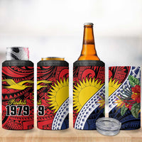 Flag of Kiribati Polynesian Pattern 4 in 1 Can Cooler Tumbler Est 1979 With Tropical Flowers
