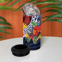 Flag of Kiribati Polynesian Pattern 4 in 1 Can Cooler Tumbler Est 1979 With Tropical Flowers