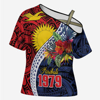 Flag of Kiribati Polynesian Pattern Cross Shoulder Shirt Est 1979 With Tropical Flowers - Polynesian Pride