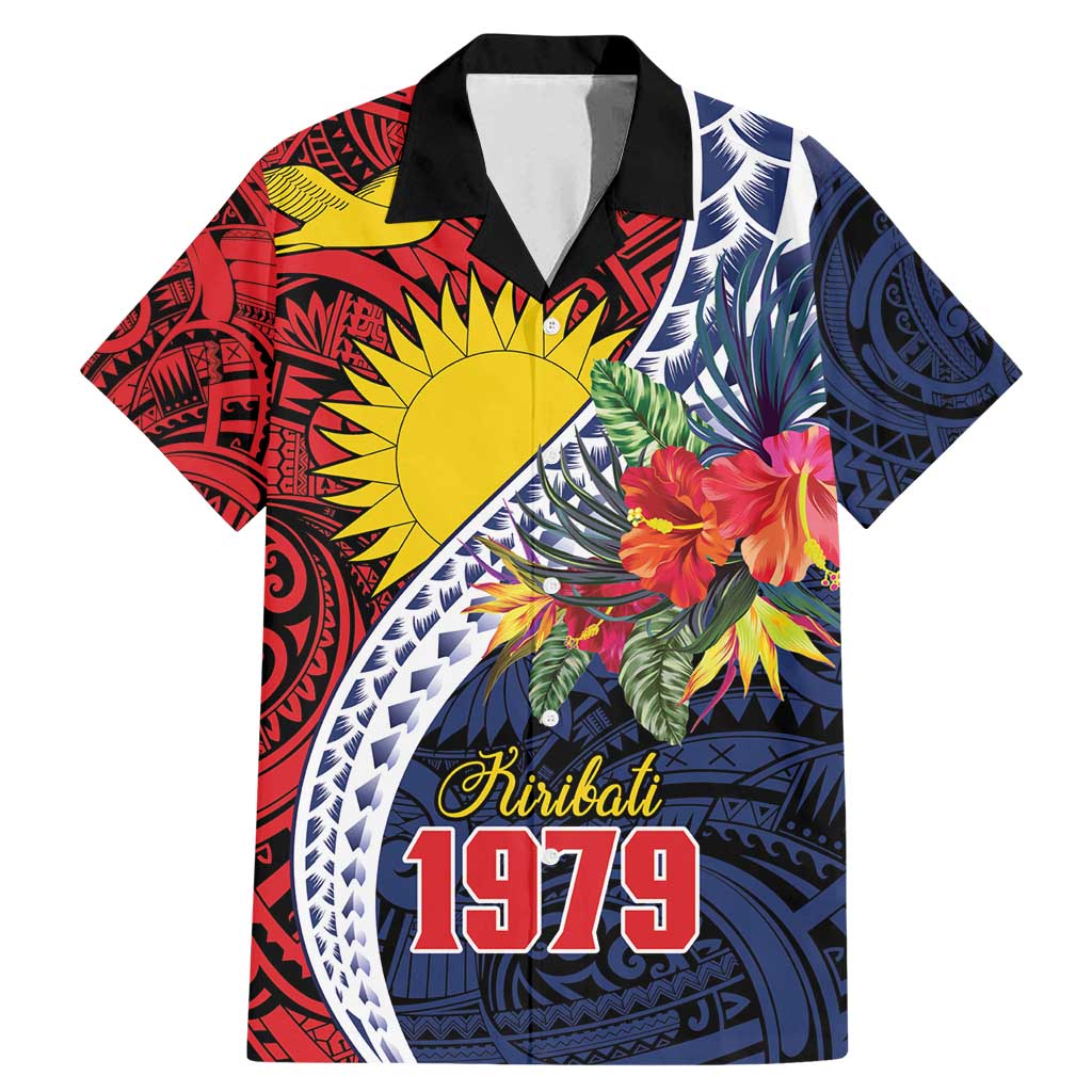 Flag of Kiribati Polynesian Pattern Family Matching Mermaid Dress and Hawaiian Shirt Est 1979 With Tropical Flowers