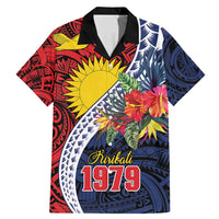 Flag of Kiribati Polynesian Pattern Family Matching Mermaid Dress and Hawaiian Shirt Est 1979 With Tropical Flowers