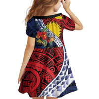 Flag of Kiribati Polynesian Pattern Family Matching Off The Shoulder Long Sleeve Dress and Hawaiian Shirt Est 1979 With Tropical Flowers