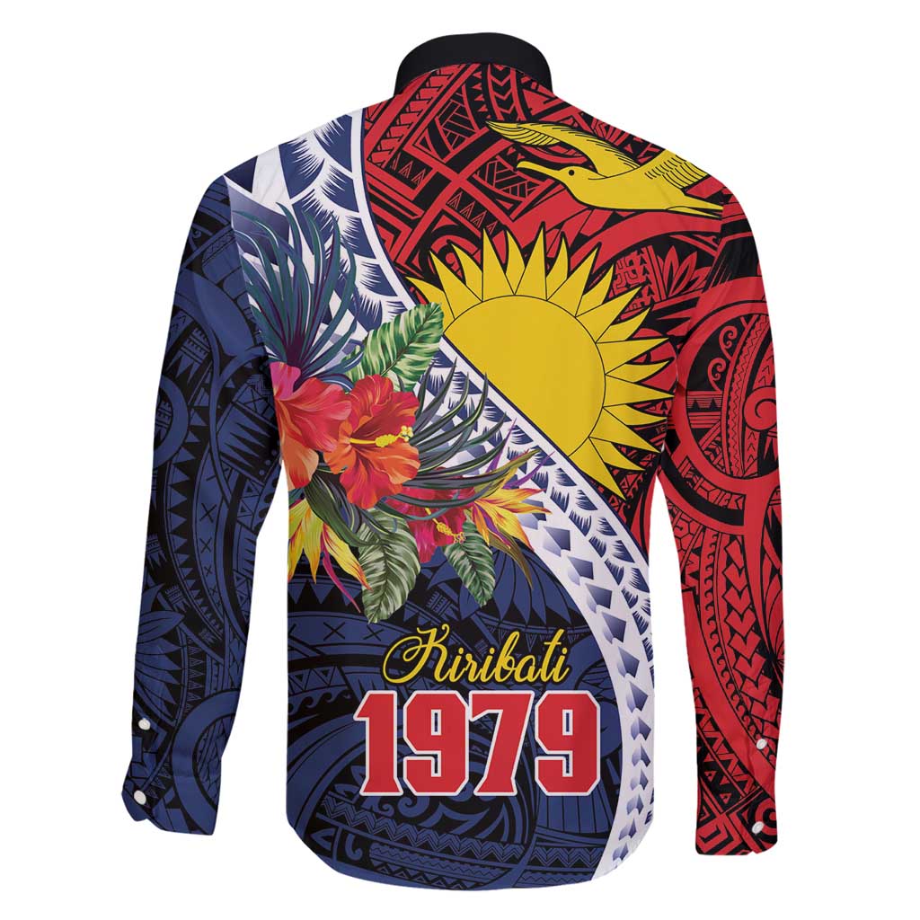 Flag of Kiribati Polynesian Pattern Family Matching Off Shoulder Maxi Dress and Hawaiian Shirt Est 1979 With Tropical Flowers