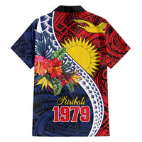 Flag of Kiribati Polynesian Pattern Family Matching Off Shoulder Short Dress and Hawaiian Shirt Est 1979 With Tropical Flowers