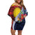 Flag of Kiribati Polynesian Pattern Family Matching Off Shoulder Short Dress and Hawaiian Shirt Est 1979 With Tropical Flowers