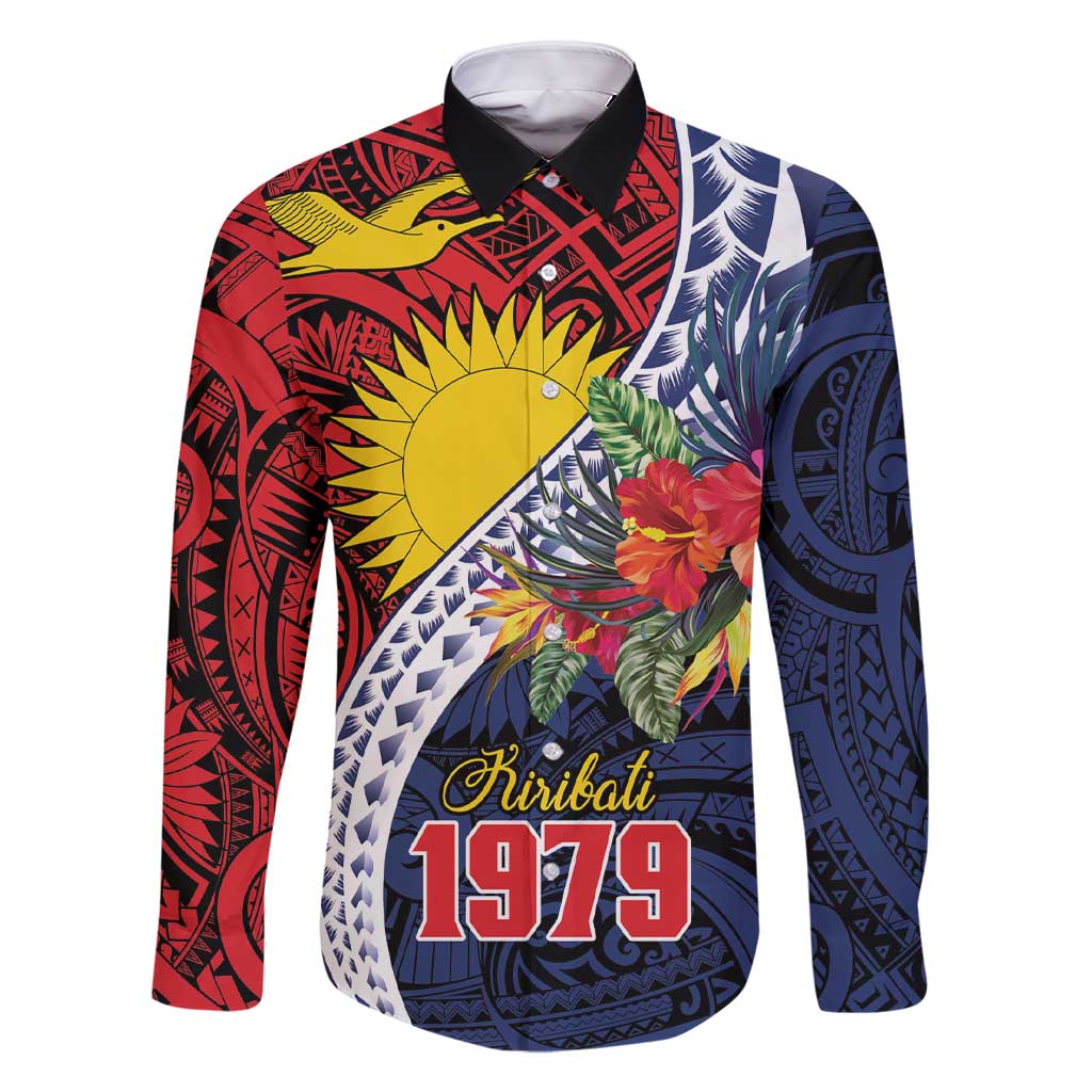 Flag of Kiribati Polynesian Pattern Family Matching Short Sleeve Bodycon Dress and Hawaiian Shirt Est 1979 With Tropical Flowers