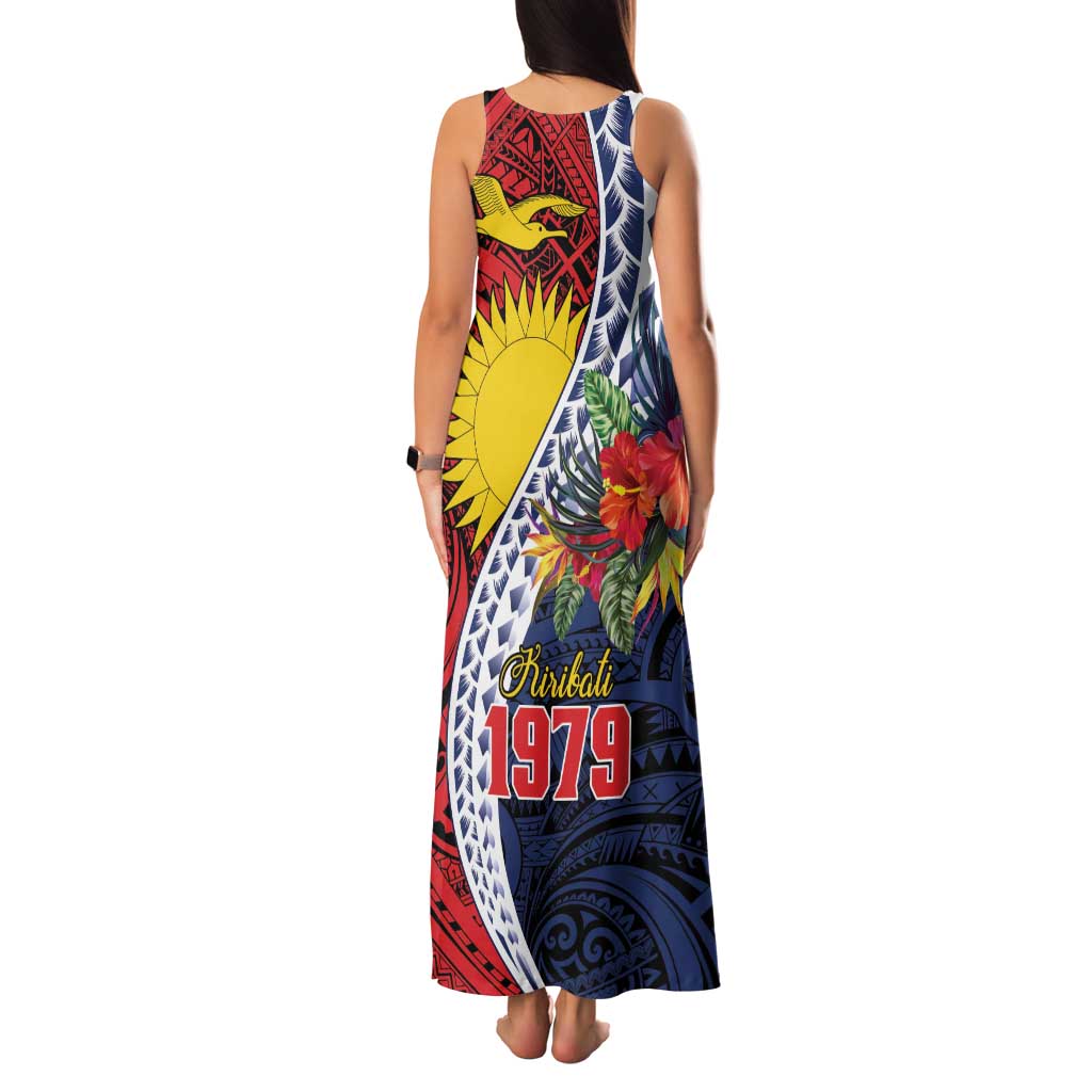 Flag of Kiribati Polynesian Pattern Family Matching Tank Maxi Dress and Hawaiian Shirt Est 1979 With Tropical Flowers