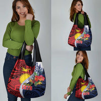 Flag of Kiribati Polynesian Pattern Grocery Bag Est 1979 With Tropical Flowers