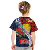 Flag of Kiribati Polynesian Pattern Kid T Shirt Est 1979 With Tropical Flowers