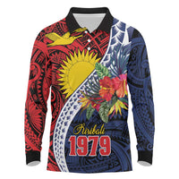 Flag of Kiribati Polynesian Pattern Long Sleeve Polo Shirt Est 1979 With Tropical Flowers