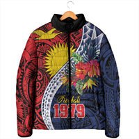 Flag of Kiribati Polynesian Pattern Padded Jacket Est 1979 With Tropical Flowers - Polynesian Pride