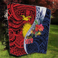Flag of Kiribati Polynesian Pattern Quilt Est 1979 With Tropical Flowers