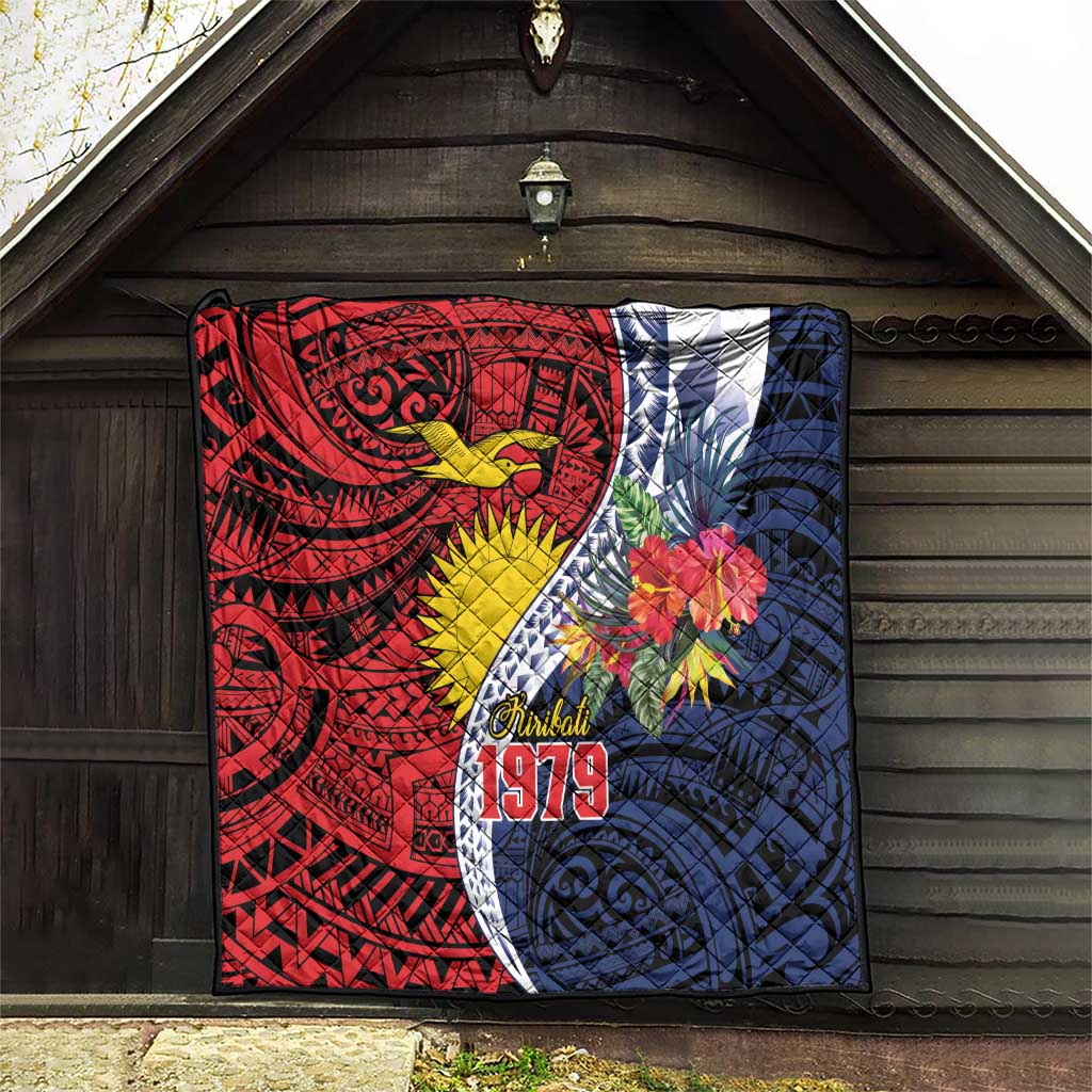 Flag of Kiribati Polynesian Pattern Quilt Est 1979 With Tropical Flowers