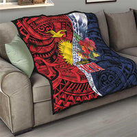 Flag of Kiribati Polynesian Pattern Quilt Est 1979 With Tropical Flowers