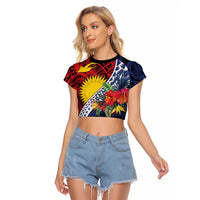 Flag of Kiribati Polynesian Pattern Raglan Cropped T Shirt Est 1979 With Tropical Flowers