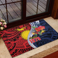 Flag of Kiribati Polynesian Pattern Rubber Doormat Est 1979 With Tropical Flowers