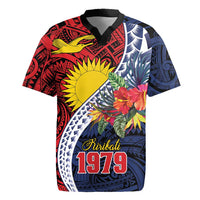 Flag of Kiribati Polynesian Pattern Rugby Jersey Est 1979 With Tropical Flowers