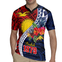 Flag of Kiribati Polynesian Pattern Rugby Jersey Est 1979 With Tropical Flowers