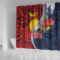 Flag of Kiribati Polynesian Pattern Shower Curtain Est 1979 With Tropical Flowers