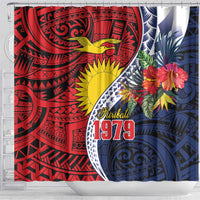 Flag of Kiribati Polynesian Pattern Shower Curtain Est 1979 With Tropical Flowers