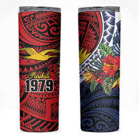 Flag of Kiribati Polynesian Pattern Skinny Tumbler Est 1979 With Tropical Flowers