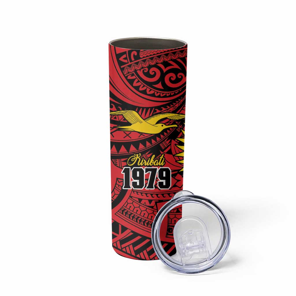 Flag of Kiribati Polynesian Pattern Skinny Tumbler Est 1979 With Tropical Flowers