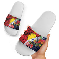 Flag of Kiribati Polynesian Pattern Slide Sandals Est 1979 With Tropical Flowers - Polynesian Pride