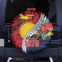 Flag of Kiribati Polynesian Pattern Spare Tire Cover Est 1979 With Tropical Flowers
