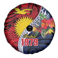 Flag of Kiribati Polynesian Pattern Spare Tire Cover Est 1979 With Tropical Flowers