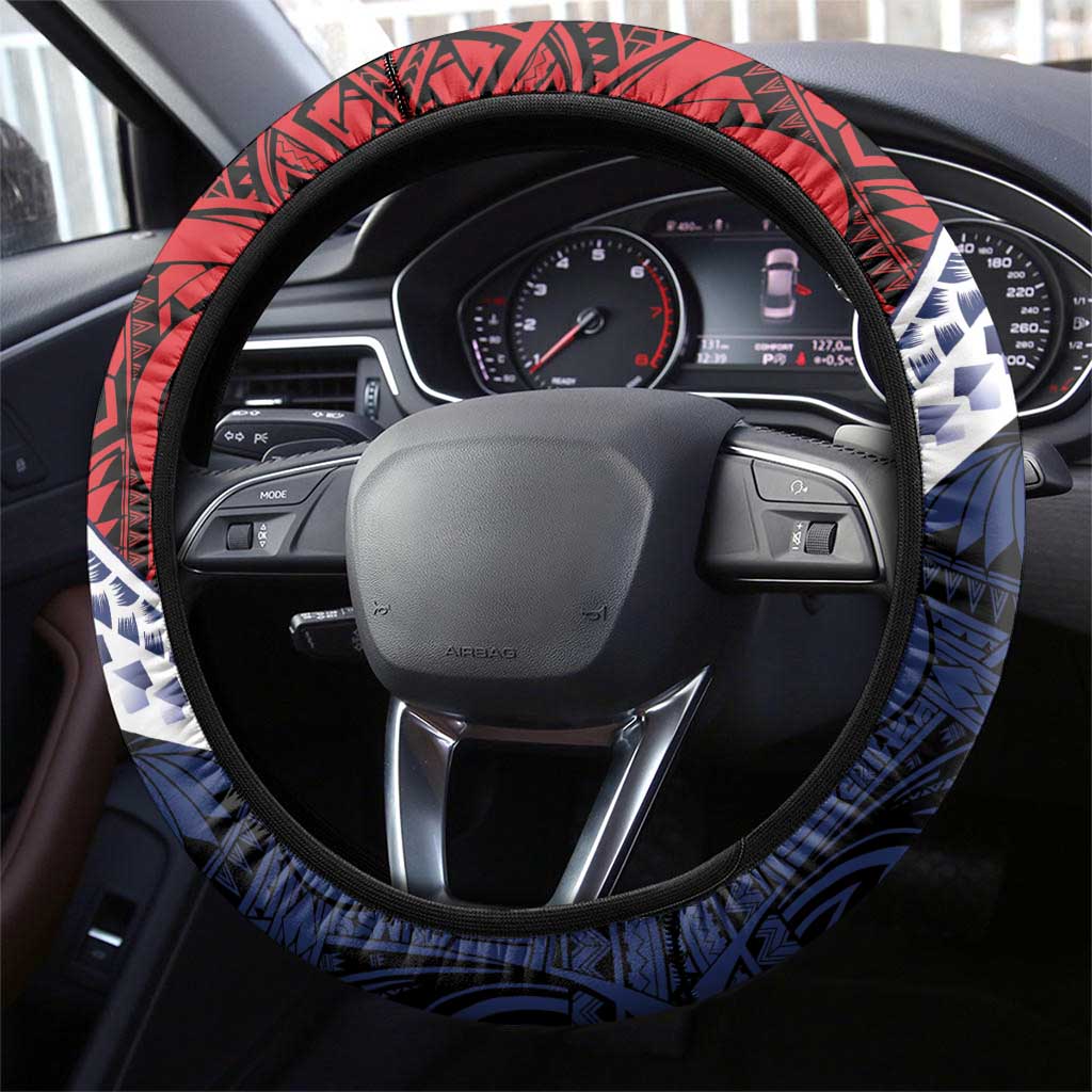 Flag of Kiribati Polynesian Pattern Steering Wheel Cover Est 1979 With Tropical Flowers