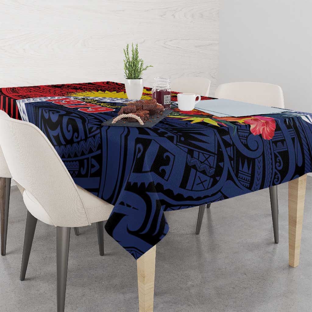 Flag of Kiribati Polynesian Pattern Tablecloth Est 1979 With Tropical Flowers