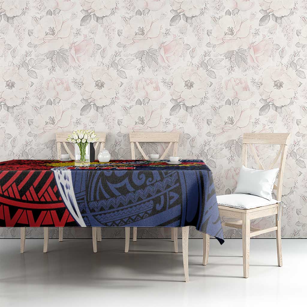 Flag of Kiribati Polynesian Pattern Tablecloth Est 1979 With Tropical Flowers