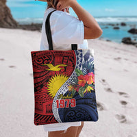 Flag of Kiribati Polynesian Pattern Tote Bag Est 1979 With Tropical Flowers - Polynesian Pride