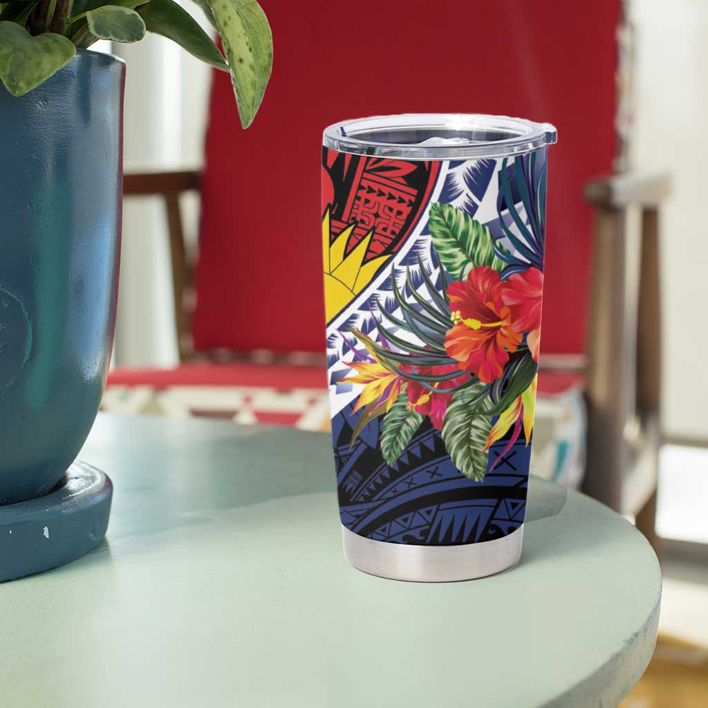 Flag of Kiribati Polynesian Pattern Tumbler Cup Est 1979 With Tropical Flowers