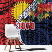 Flag of Kiribati Polynesian Pattern Window Curtain Est 1979 With Tropical Flowers