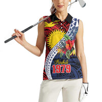 Flag of Kiribati Polynesian Pattern Women Sleeveless Polo Shirt Est 1979 With Tropical Flowers