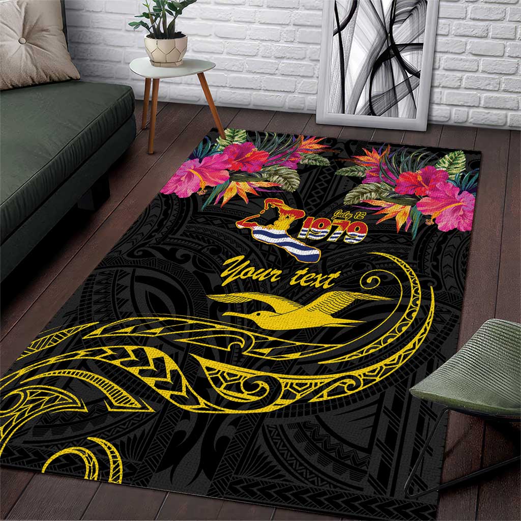 Kiribati Independence Day Personalised Area Rug Gold Frigatebird with Polynesian Pattern