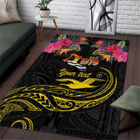 Kiribati Independence Day Personalised Area Rug Gold Frigatebird with Polynesian Pattern