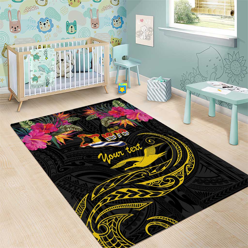 Kiribati Independence Day Personalised Area Rug Gold Frigatebird with Polynesian Pattern