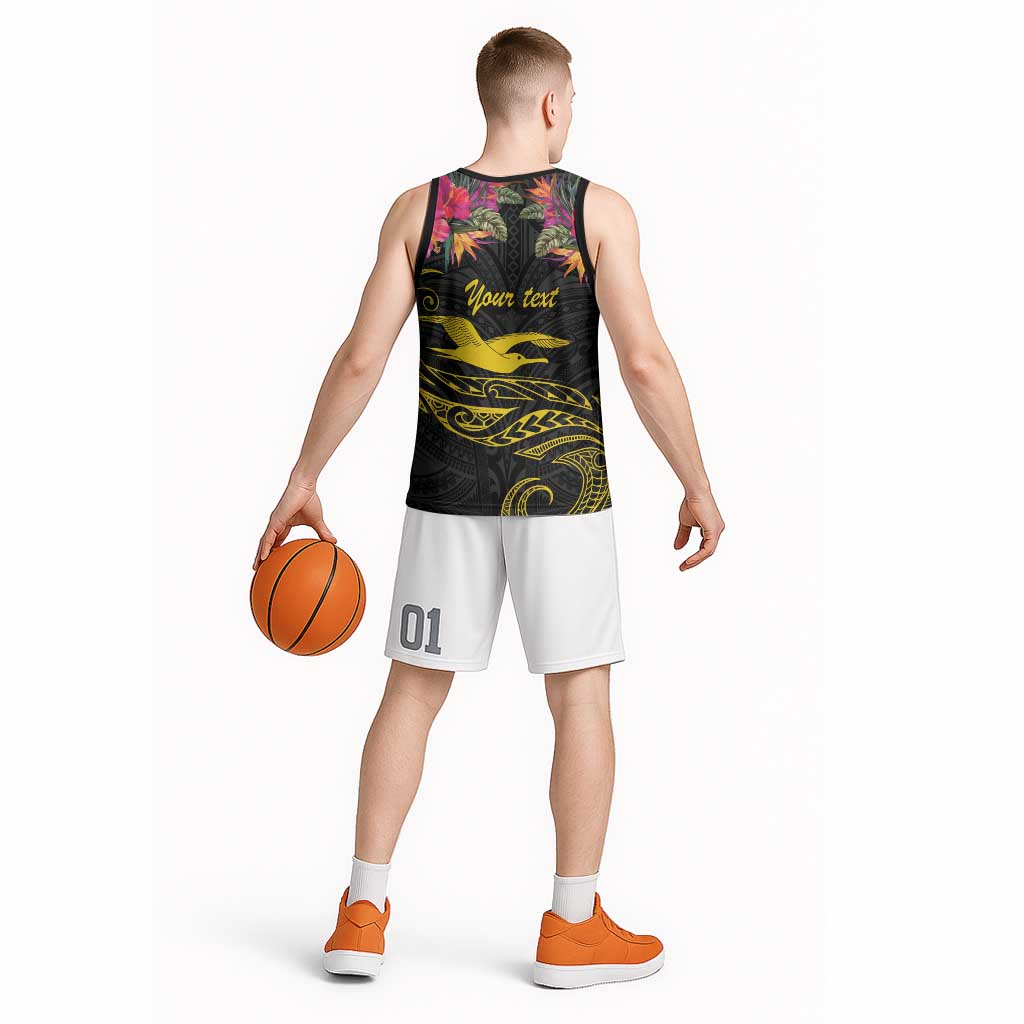 Kiribati Independence Day Personalised Basketball Jersey Gold Frigatebird with Polynesian Pattern - Polynesian Pride