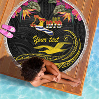 Kiribati Independence Day Personalised Beach Blanket Gold Frigatebird with Polynesian Pattern